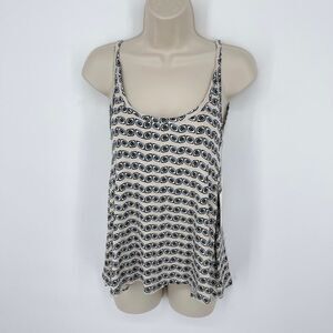 Lauren Moshi Zena NEW Deep Back Spaghetti Tank Top Allover Evil Eye SZ XS Tan